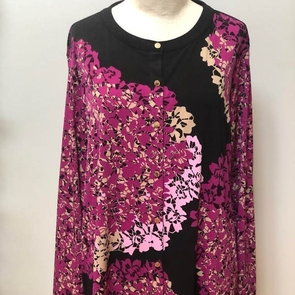 Dana Buchman long or 3/4 sleeve button down floral shirt‎ - Picture 1 of 13